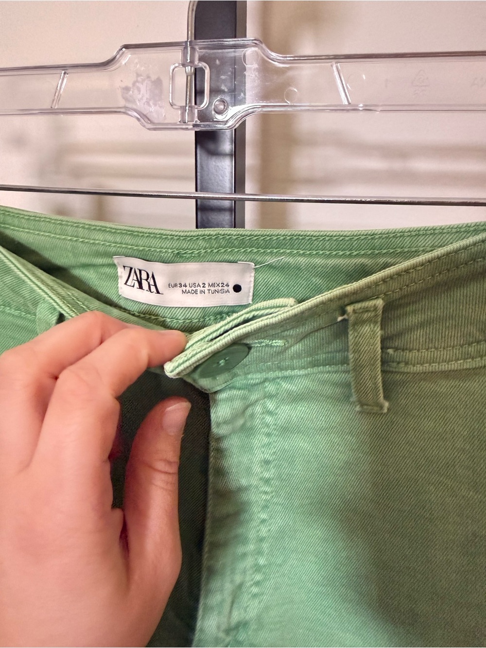Zara Green High Rise Wide Leg Jeans Raw Hem Size 2 - Picture 5 of 8